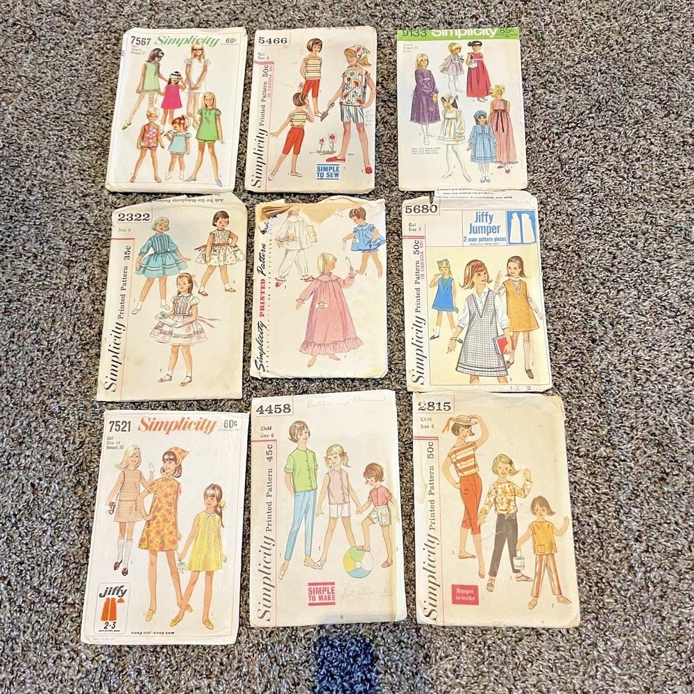 Vtg‎ Sewing Pattern LOT 1960s Simplicity Girls Jumper Dress Pajama Pants Scarf